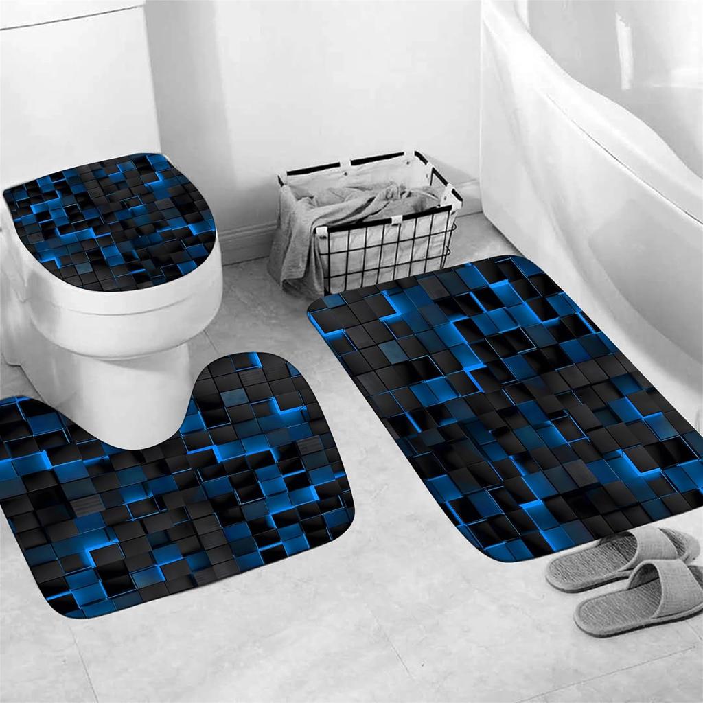 Red Grid 3D Visual Geometry Art Shower Curtains Washable Fabric Polyester For Bathtub Art Bathroom Decor With Hooks Waterproof