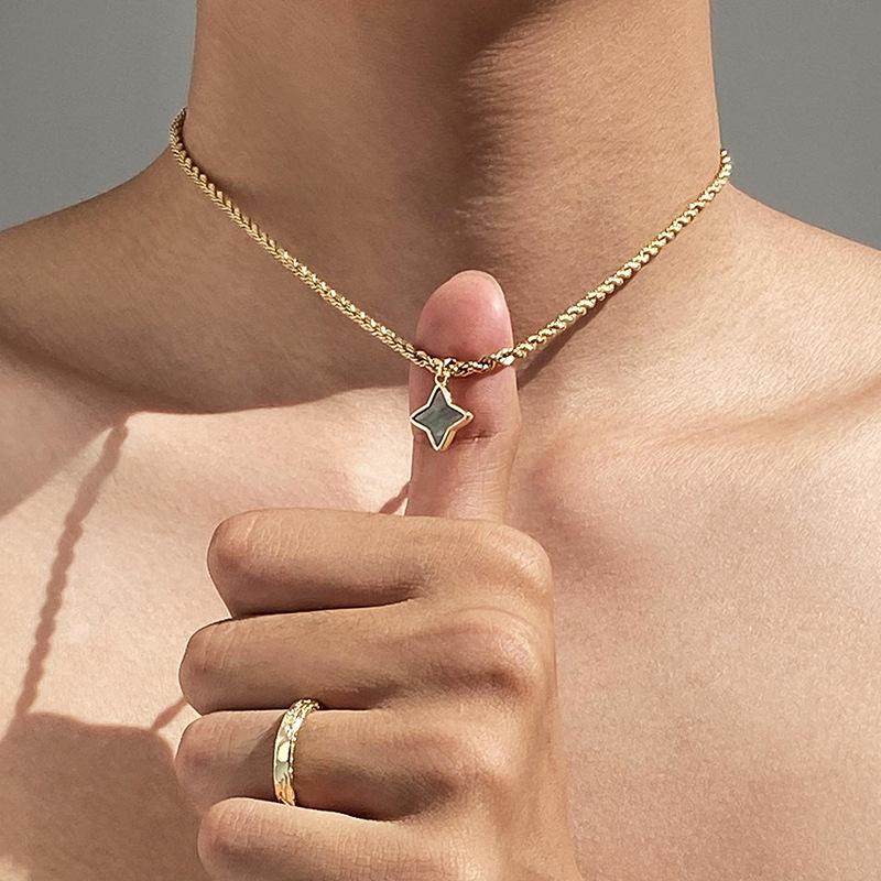 Golden Lucky Star Pendant Necklace, Simple INS Style Unisex Accessory, Perfect Gift for Casual Wear, High-quality Craftsmanship Fashion Accessory