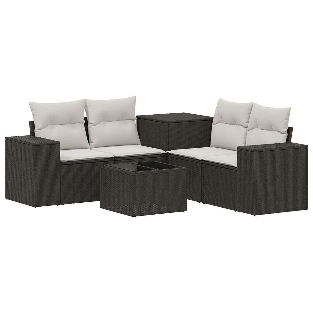Sofa Set 6 Pieces Black and Cream White Poly Rattan and Steel
