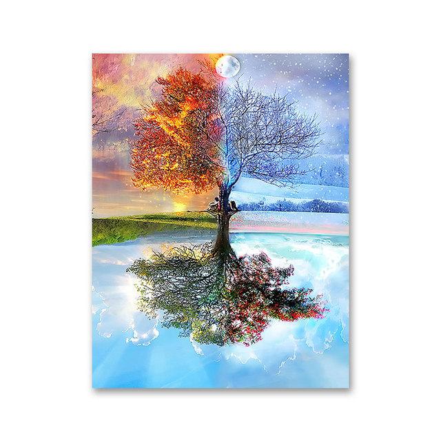 

Абстрактные скандинавские настенные картины, постеры, настенные художественные принты на холсте, волшебное изображение дерева четырех сезонов для гостиной, украшения дома 21*30cm