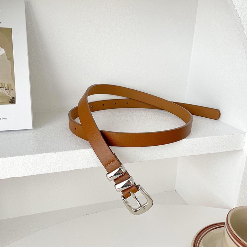

Solid Color Thin Belt Pin Buckle Dress Waistband Fashion Waist Belt for Women Khaki/110cm