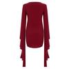 Women Halloween Dress Lace-up Slim Fit Irregular Ruffle Cuff Bell Sleeves Hollow Out Round Neck Solid Color Vampires Cosplay Performance Maxi Dress