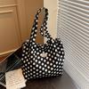 Polka Dot Canvas Tote Bag With Drawstring Closure Large Capacity Shoulder Bag Casual Shopping Bag Women Daily Commute Handbag