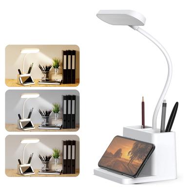 Lampada da scrivania a LED con supporto per penna e telefono per ufficio in casa Lampada da tavolo a LED dimmerabile a 3 modalità con porta USB