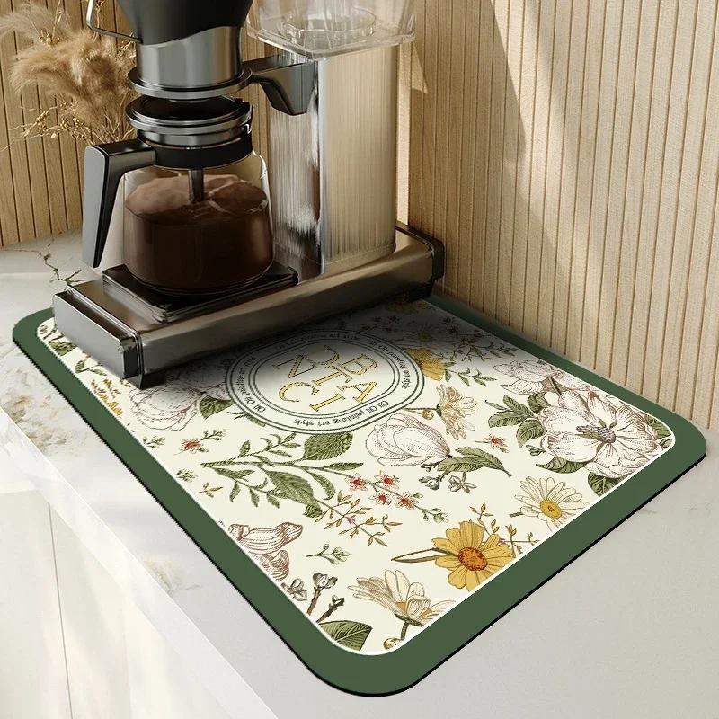 Anti-Slip Dish Drying Mat Super Absorbent Dish Drainer Rack Mats for Kitchen Counter Coffee Bar Mat Accessories for Countertop