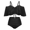 Plus Size Ruffle Sleeve High Waist Bikini Swimwear - Solid Color Two-Piece