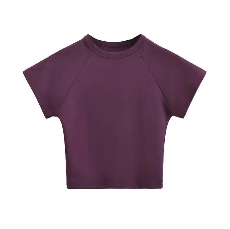 Summer New Women's American Spice Girls Style Solid Color High Waist Short-sleeved T-shirt Crew Neck Shoulder Top Short Bottoming Shirt