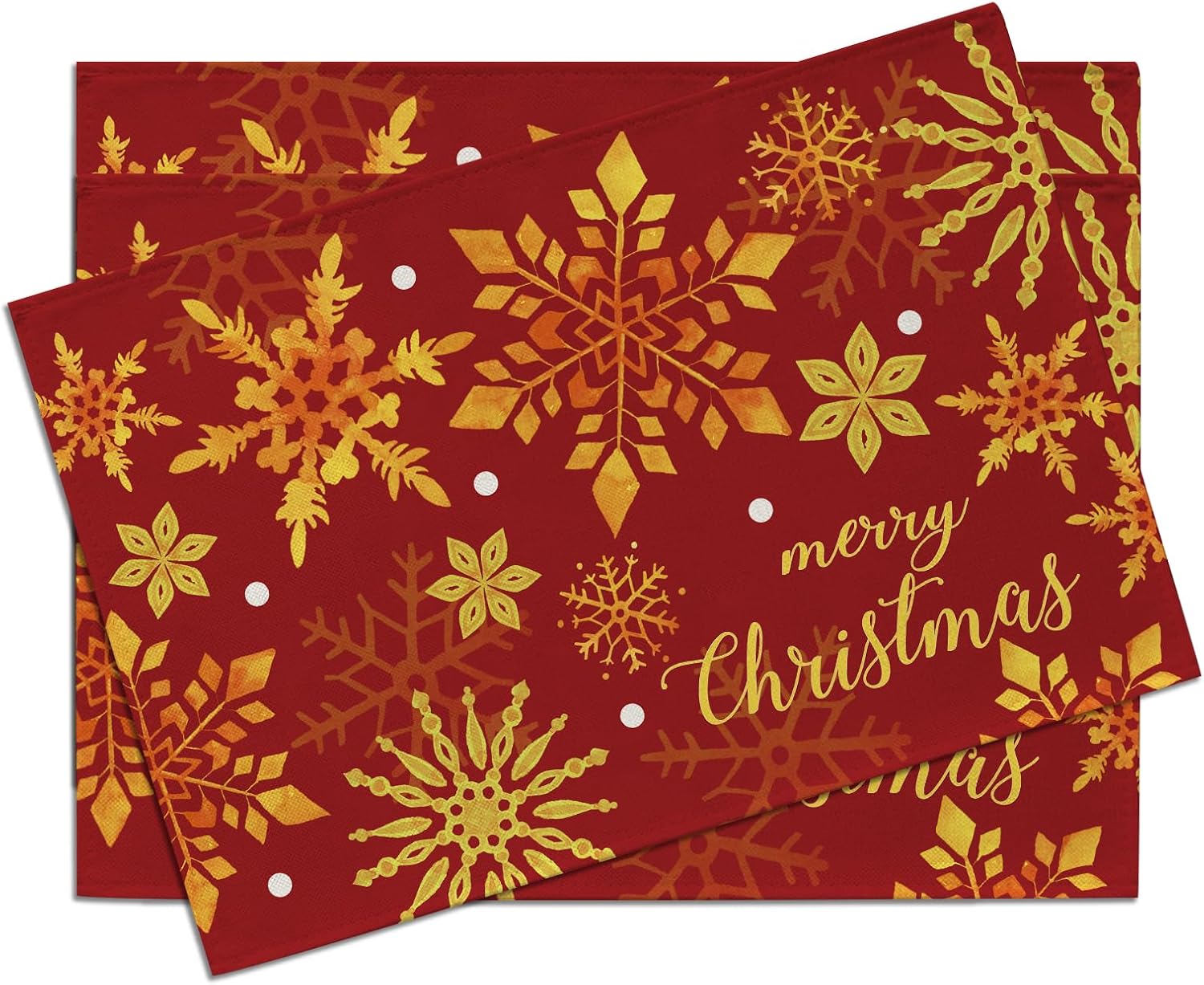 

Red Merry Christmas Gold Snowflake Placemats Set of 4, Xmas Snow Dining Place Mats Table Decor, Winter Holiday Home Kitchen Decoration 12 x 18 Inches 4Pcs