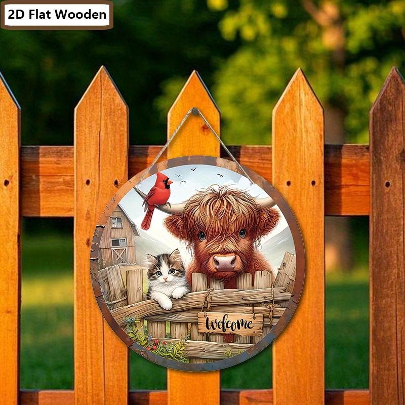 Welcome Wooden Sign with Highland Cattle Pattern - Rustic Decorative Plaque for Farmhouse, Herd Decorations - Ideal Housewarming Gifts
