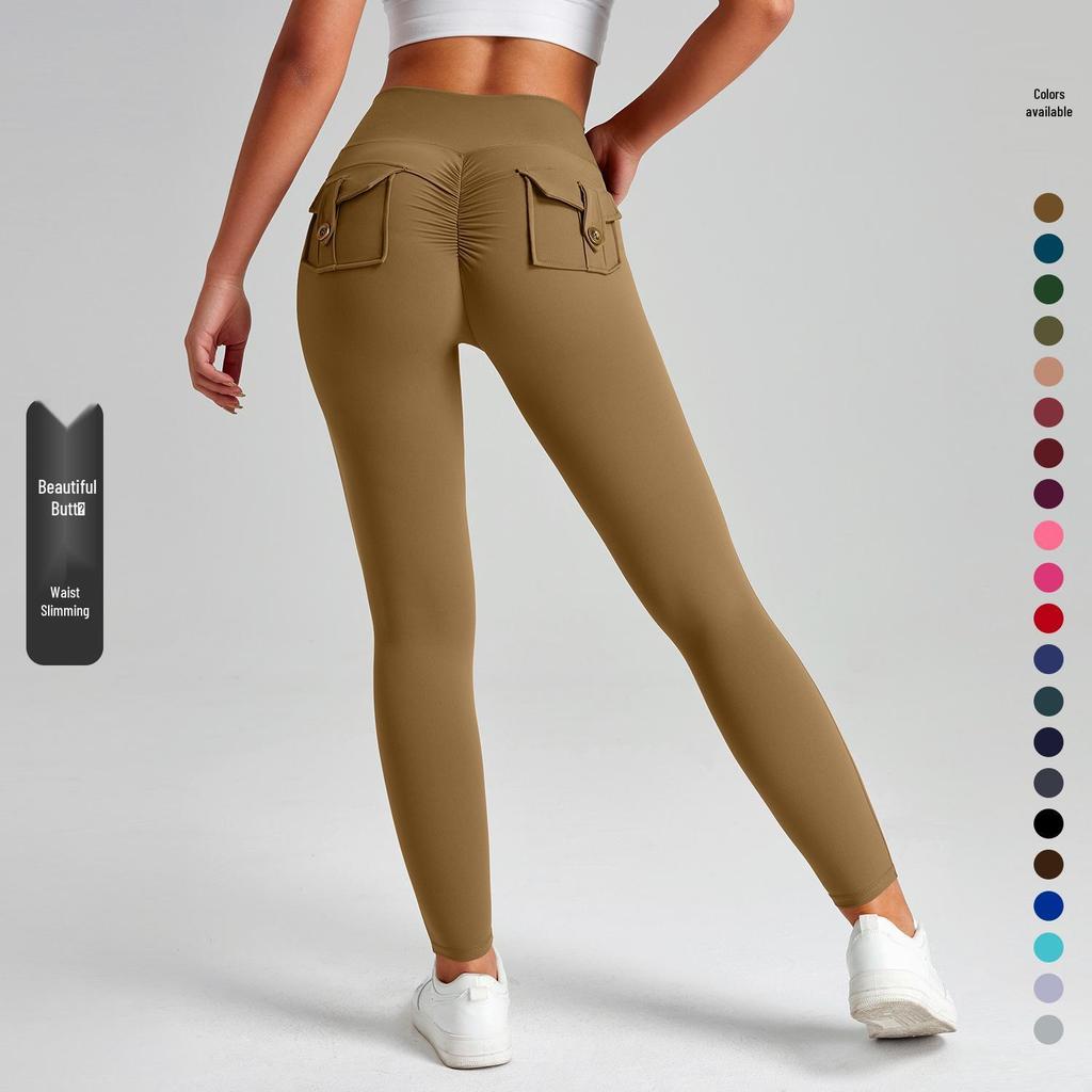 Women's Multi-Pocket Motorcycle Style Yoga Pants - Sportswear Elastic Tights for Running & Training
