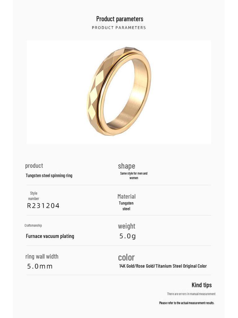 Elegant Tungsten Steel Spinning Ring: Women's Non-Fading Good Luck Accessory
