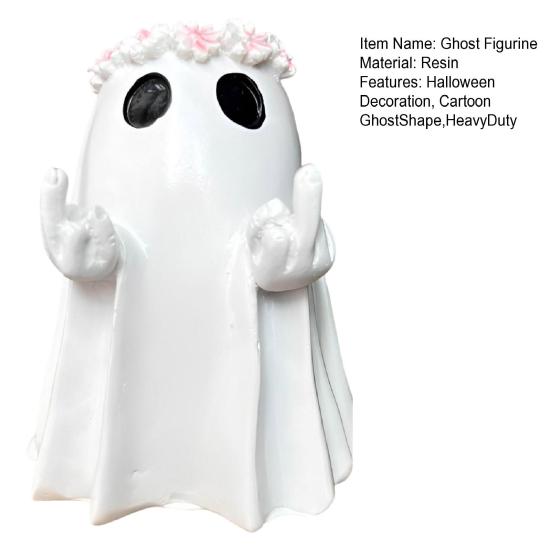 Halloween Middle Finger Ghost Statue Wreath Ghost Resin Figurine Sculpture Holiday Party Home Office Desktop Decoration Ornament