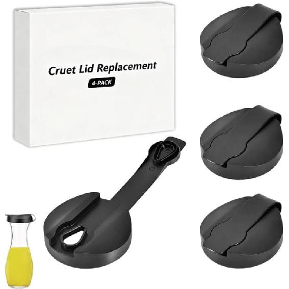 Compatible with Good Seasons Cruet Lid Replacement, 4 Pack for Salad Dressing Cruet Glasses with Tight Fit & Closeable Cap, Food-Grade Plastic,