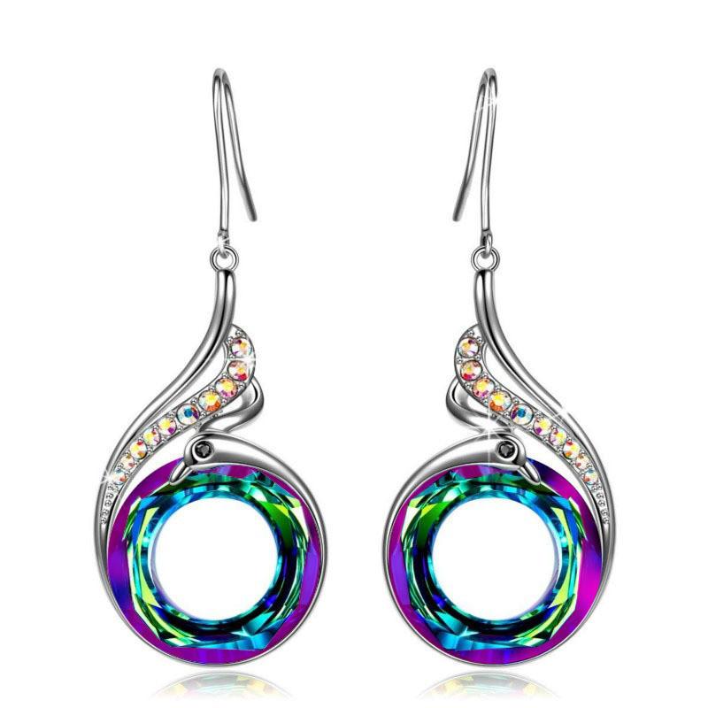 

925 Sterling Silver Colorful AAA Cubic Zirconia Phoenix Drop Earrings for Women Luxury Elegant Female Jewelry Anniversary Gift
