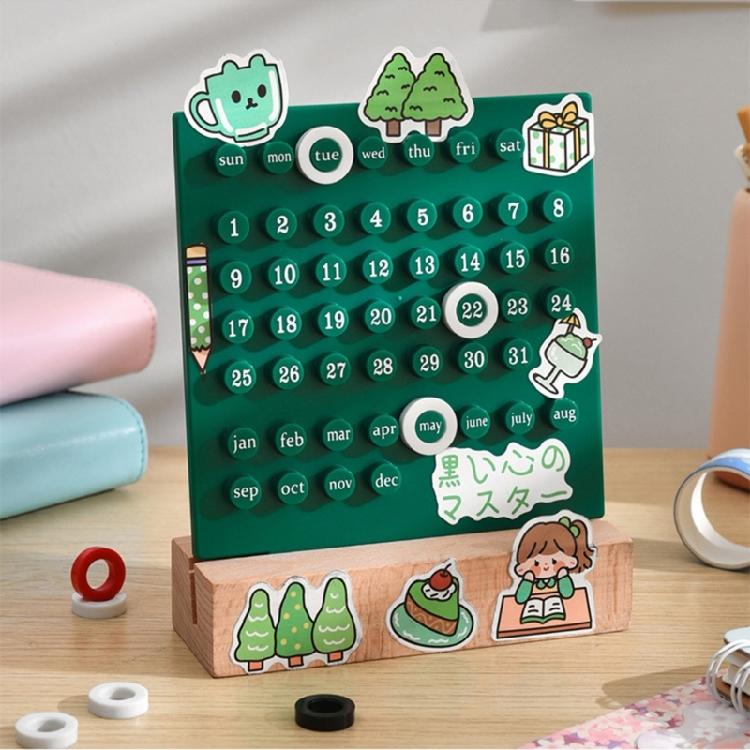 Desktop Permanent Calendar with Wood Stand ABS Permanent Countdown Calendar with 3 Rings for Office Desk Date Reminder