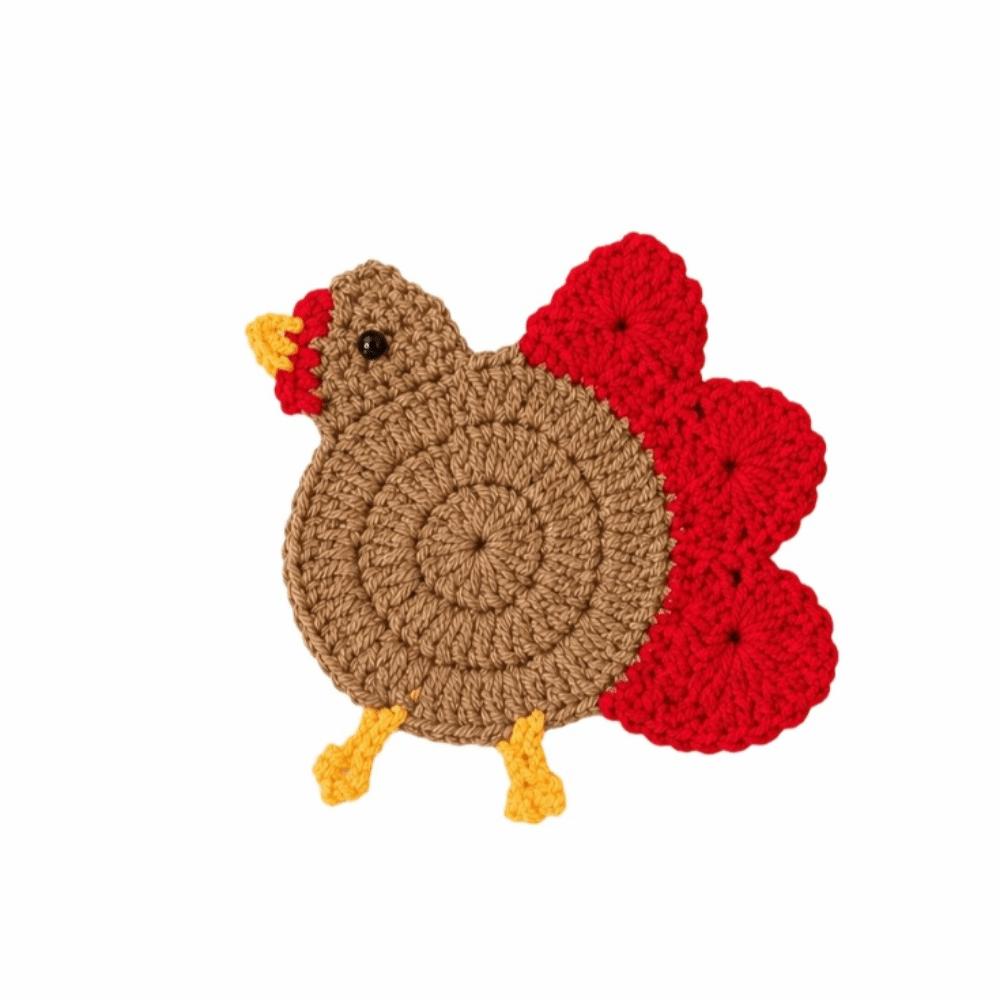 Handmade Hand-Crocheted Turkey Coasters Creative Funny Thanksgiving Turkey Coasters Cartoon Chicken Coaster Farmhouse