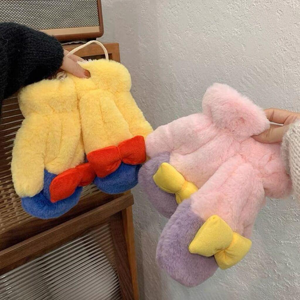 Japanese Plush Mittens for Women In Winter Cute  Student Riding Warm  Contrasting Colors  Plus Velvet  Thickened  Cold Proof Halter Neck Fashion