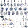 Original Copper Blue Evil Eyes Charms Ring Earrings Bead Palm Pendants Fit Bracelet Necklace Jewelry Gift