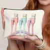 Canvas Charger Storage Pouch Zipper Closure Large Capacity Electronics Bag Print Design Cosmetic Organizer for Office Desk