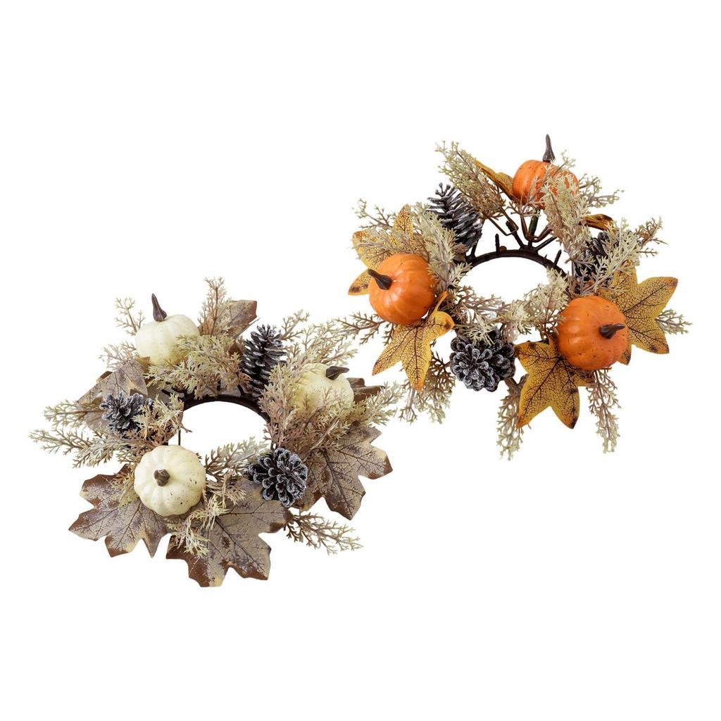 Thanksgiving Candle Ring, Artificial Leaves Pumpkin Wreath, Candle Garland Rings for Festival Fall Living Room Cafe Decor