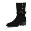 Cow Suede Nubuck Winter Round Toe Modern Boots Med Heels Slip On Metal Rivets Women Mid-calf Boots