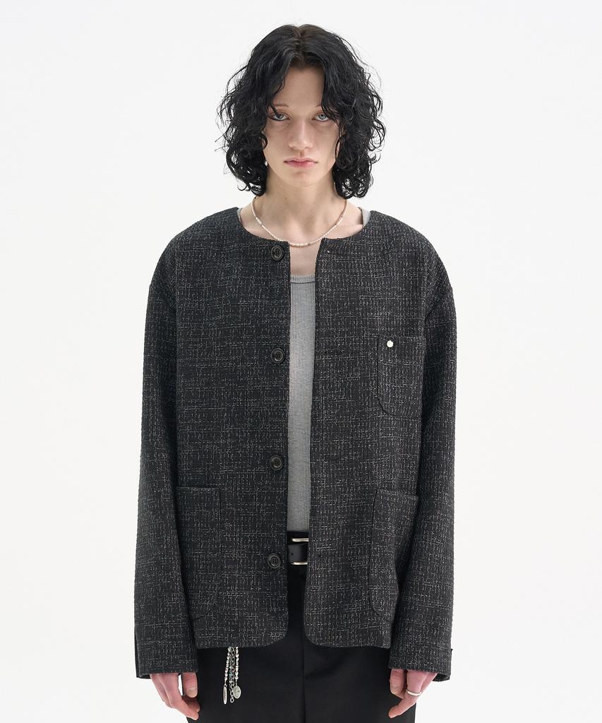 Trip Le Sens Crush Tweed Round Jacket_Navy White