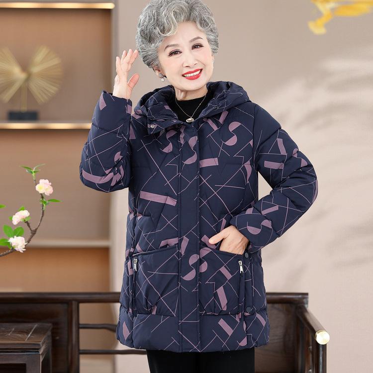 Grandma's Winter Cotton Jacket, Middle-aged and Elderly Cotton Jacket, Mother's Mid-length Jacket, Autumn and Winter Cotton Jacket, New Style