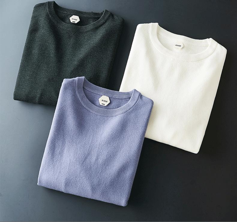 Men's Slim Fit Round Neck Knit Sweater - Long Sleeve, Solid Color, Versatile Base Layer for Autumn/Winter Casual Trend.