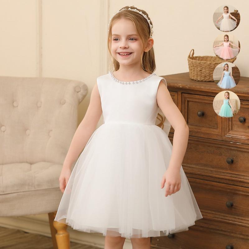 Sleeveless Mesh Tulle Puffy Princess Dress For Kids Girls Wedding Party Birthday