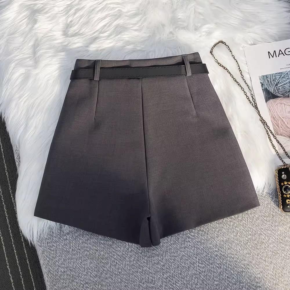 Women's Summer Grey High-Waisted A-Line Shorts 2025 - Loose Wide-Leg Casual Trousers