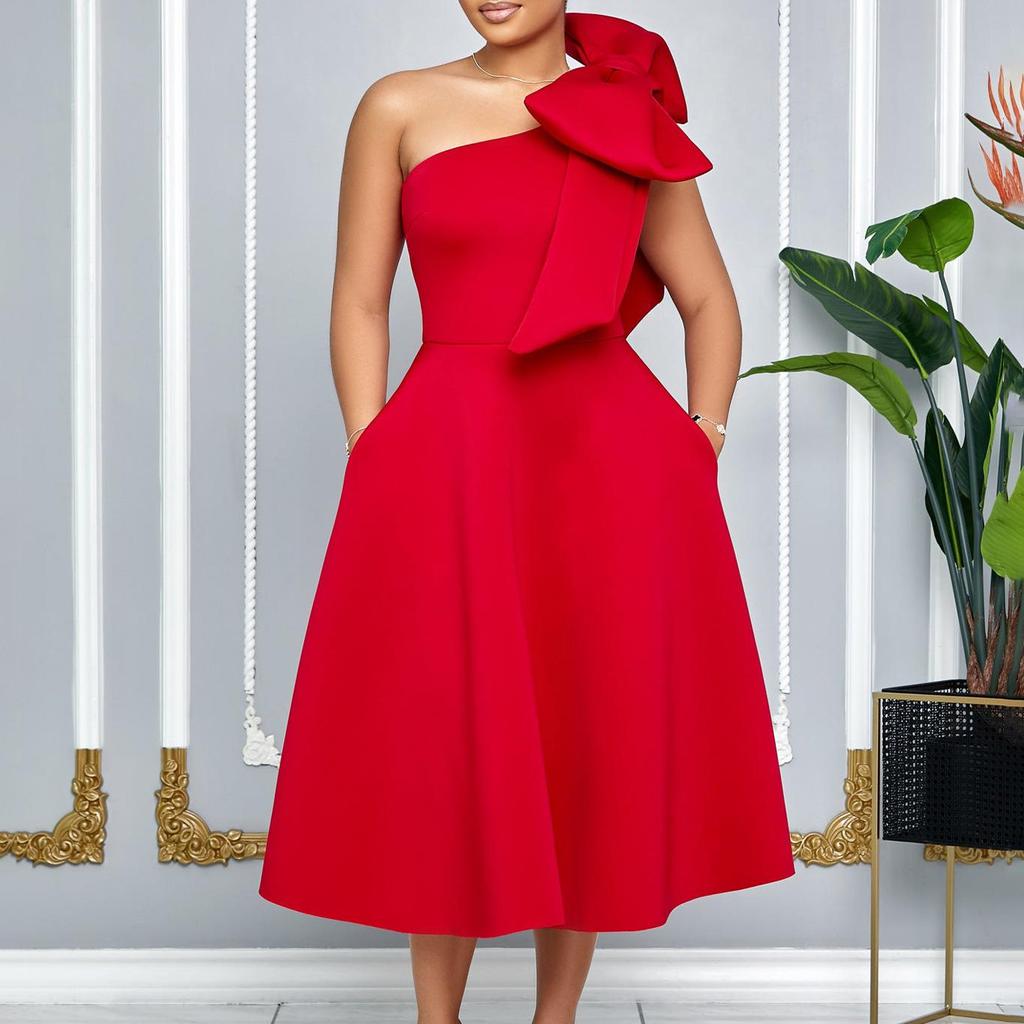 C8607 Women's Solid Color Sexy Evening & Banquet Dress - European/American/African Fashion