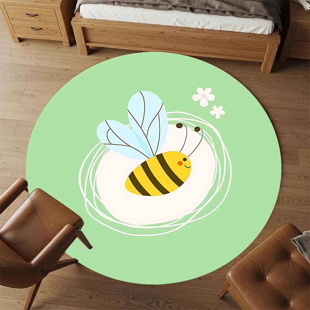 1pc Bee Flower Round Chair Mat Area Rug - Non-Slip, Floor Mat for Office, Bedroom, and Indoor Decor C1125506