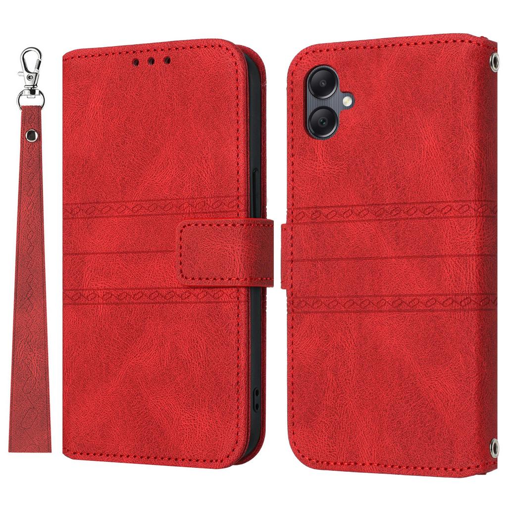 For Samsung Galaxy A07/A06 4G/5G Case Wallet Skin-Touch Leather Imprinted Phone Cover with Wrist Strap