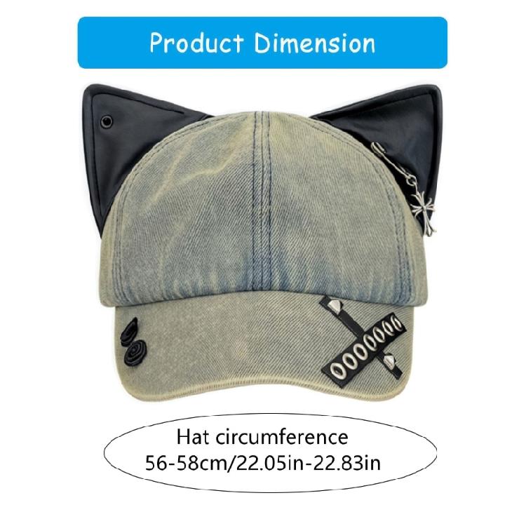 2000s Ripped Baseball Hat Breathable Adjustable Punk 3D Cats Ear Dancing Hat For Women Everyday and Music Festival Wear