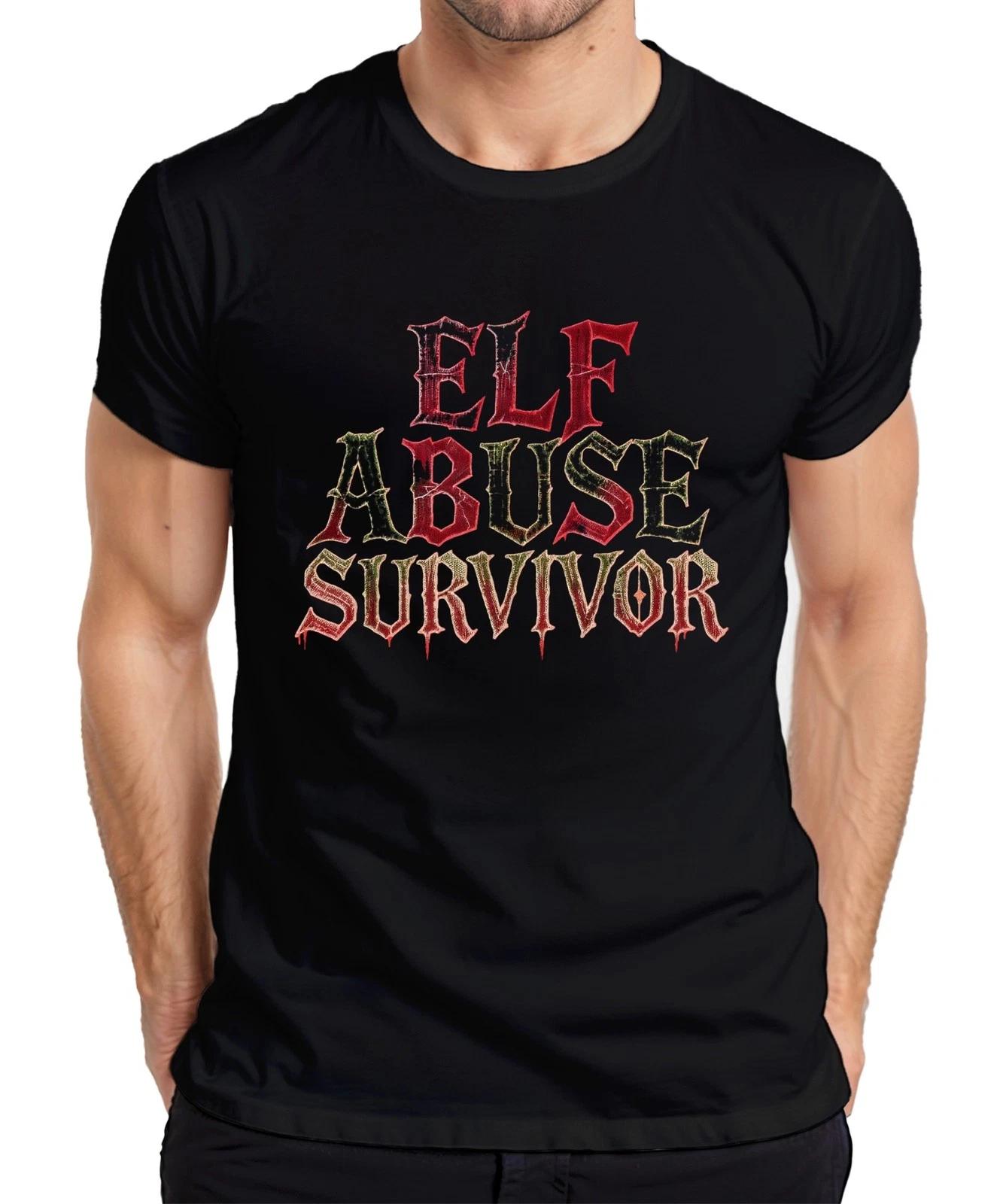 ELF ABUSE SURVIVOR Weihnachten dunkelhumor Gothic Horror Geschenk Herren T-Shirt XL