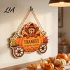 Wooden Craft for Thanksgiving Front Door Hanging Sign, Pumpkin Turkey Pattern Hanger, Autumn Harvest Theme Home Decoration Wall Ornament Farmhouse