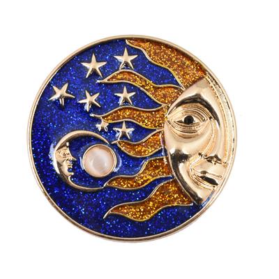 Vintage Milchstraße Stern und Mond Emblem Helios Runde Öl Tropf Diamant Perle Brosche Brosche Accessoires