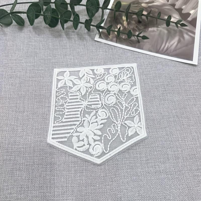 1pc Elegant White Lace Embroidered Patch, Floral & Geometric Patterns Sew-On Applique for Clothing DIY Crafts Denim Pocket Decoration Sewing Supplies