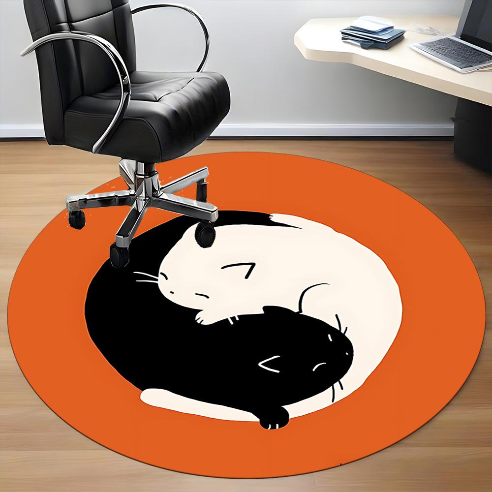 1pc Yin Yang Cats Office Round Area Rug, Indoor Mat Suitable ForOffice, Under Office Chairs Bedroom Living Room Home Decor, Room Deco 107