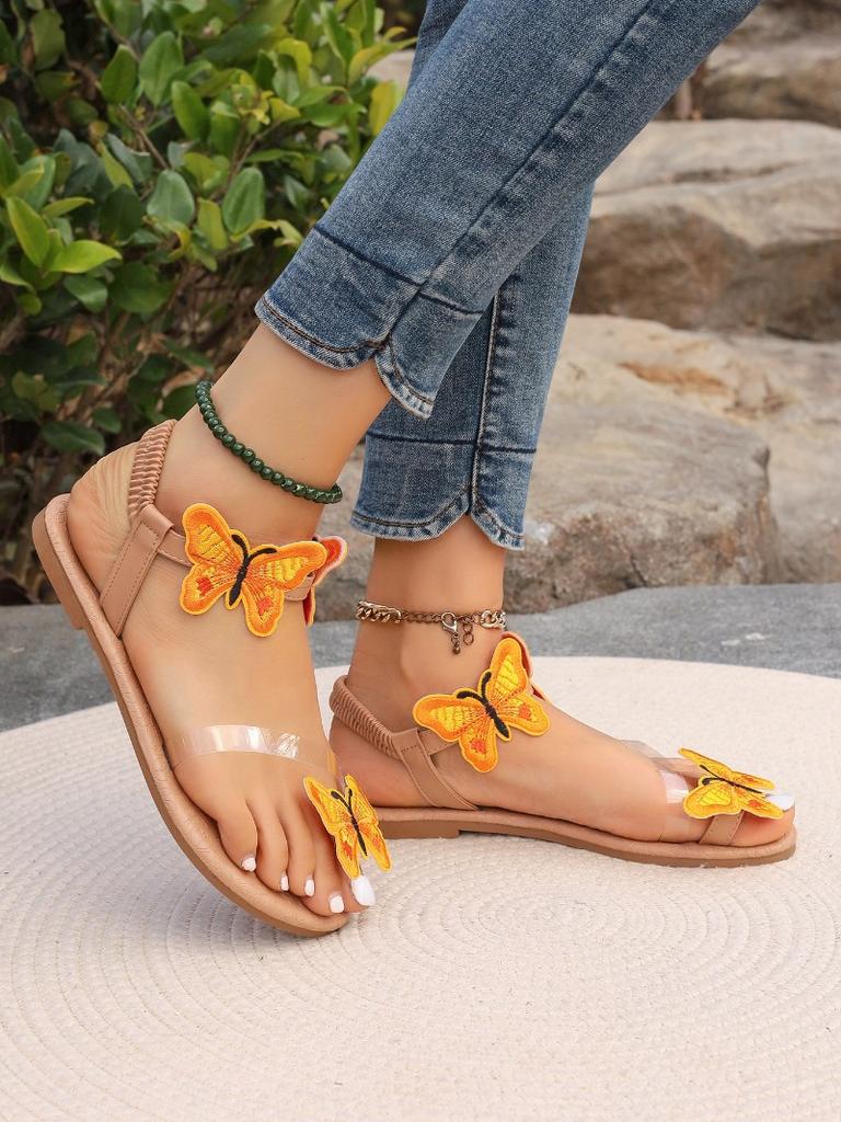 Fashion 2024 Summer New Women's Flip-Toe Sandals Luxury Designer Butterfly Decoration Flat Elastic Strap Women's Shoes Luxury Sandals