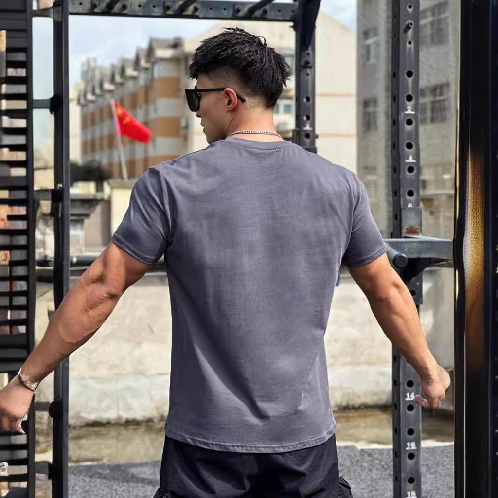 Herren Sport-T-Shirt mit geprägtem Stahlstempel und eng anliegenden Bündchen - Schweres Kurzarm-T-Shirt für Laufen, Fitness, Gewichtheben