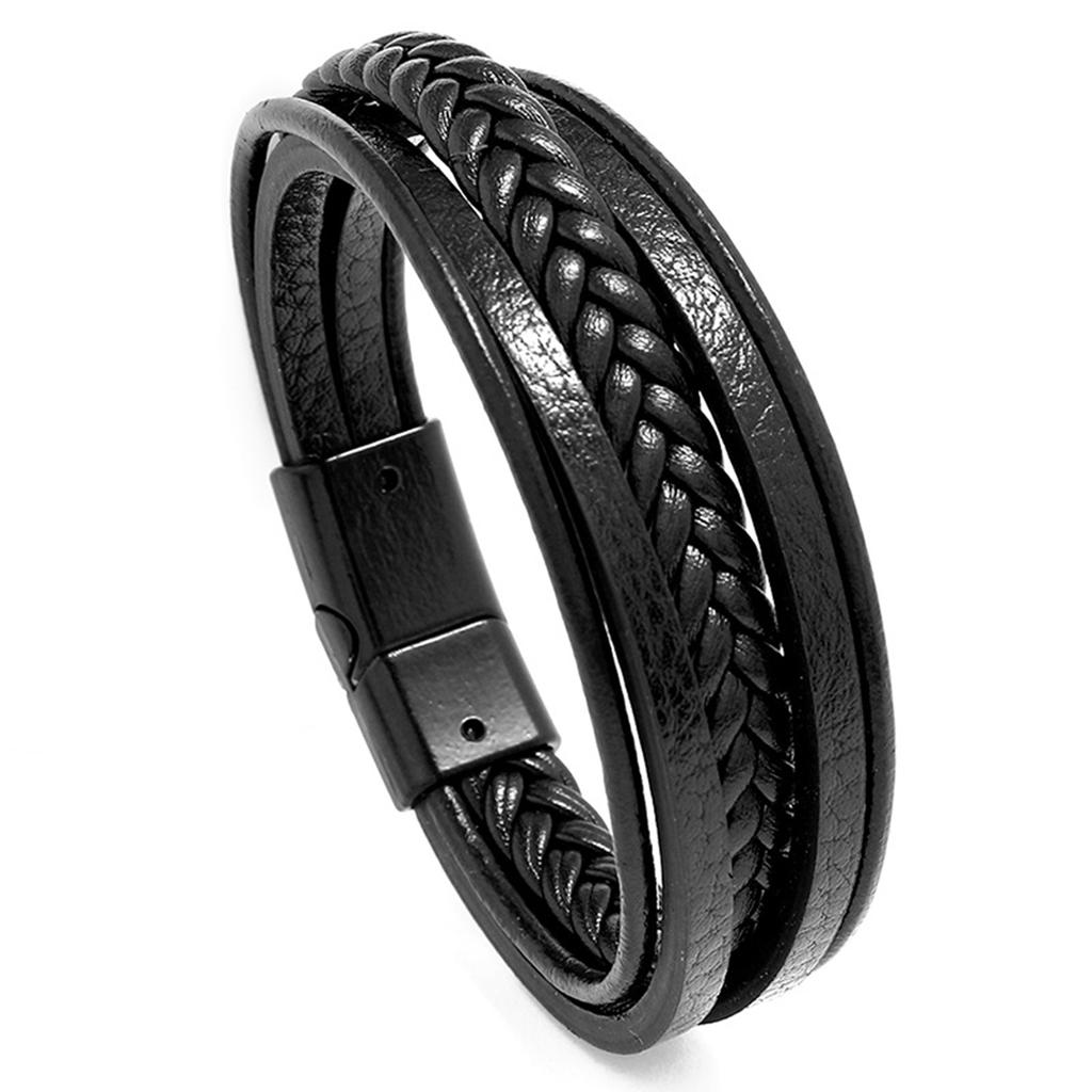 PU Leather Braided Bracelet Men Black Simple Fashionable Alloy Buckle Woven Bracelet Jewelry Accessory