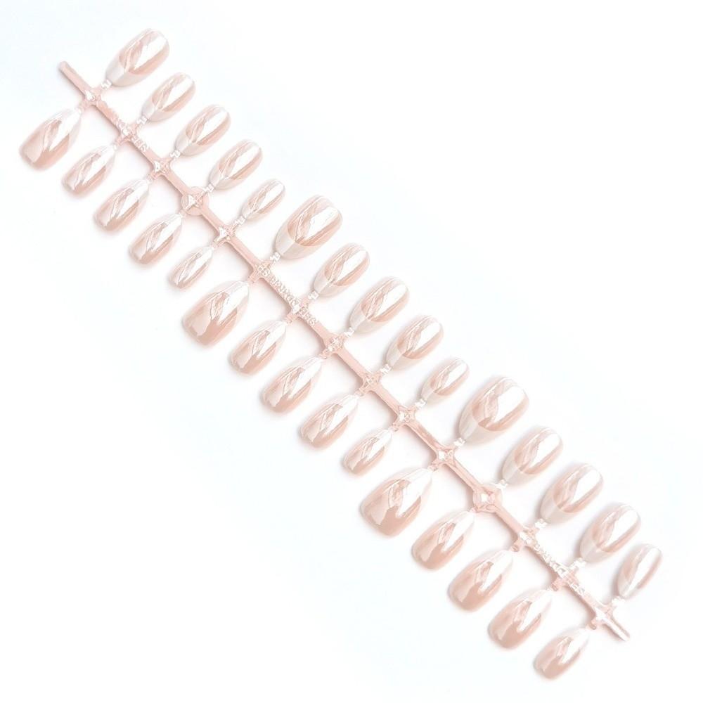 30Pcs New Nude Pink Press On Nails Medium Length Glossy Finish False Nails Full Cover White Edge Nail Tips Wearable Nails