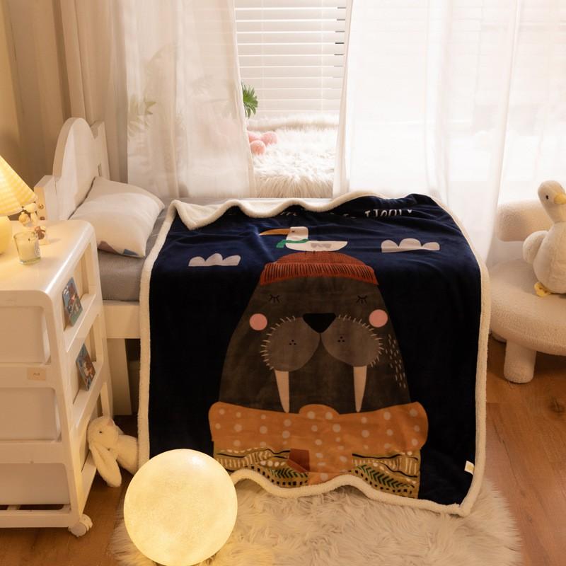 Soft Cartoon Fleece Blanket Toddlers Nap Time Double-Layer Sherpa 100x140cm Kids Bedding