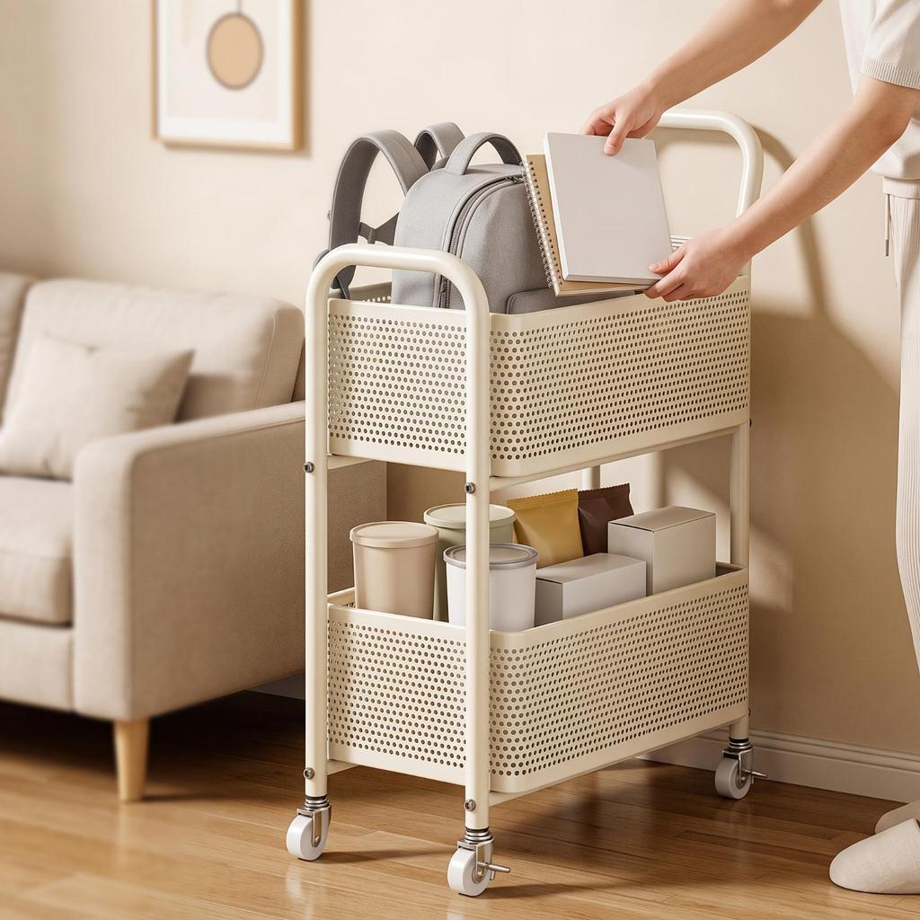 2-Tier Rolling Cart Mobile 2 Tier Sturdy for Kitchen, Teachers