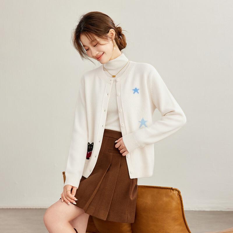 Shexi Women's 100% Cashmere Cartoon Embroidered Cardigan
