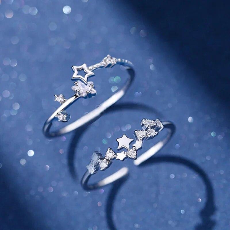 

Корейские серебряные кольца с пятиконечной звездой для женщин, простые регулируемые кольца с крестом и цирконием, ювелирные изделия, подарок на вечеринку