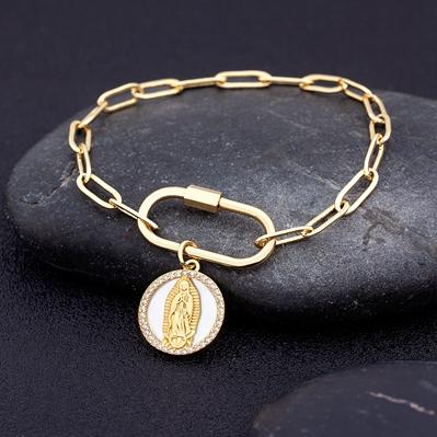 

Nidin Hot Sale Our Lady of Guadalupe Bracelet for Women Christian Goddess Virgin Mary Bangle Copper Zircon Religious Jewelry