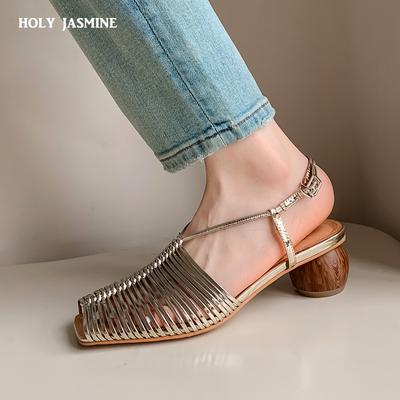 Damen Sandalen Süße Hohe Absätze Mode Echtes Leder Knöchelriemen Schmaler Riemen Büro Party Schuhe Frau 2024 Neu Damen Sandalen