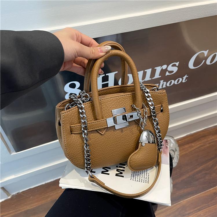 New High-end Lychee Pattern Love Contrasting Platinum Bag Portable Shoulder Crossbody Women's Bag